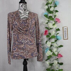 CABI Lola Ruched Drape Neck Top Size Small